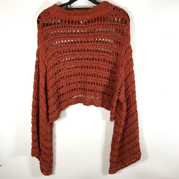 Free People Womens Sweater Sz XS Orange‎ Knit Open Crochet Boho Coastal Cowgirl - Picture 9 of 11